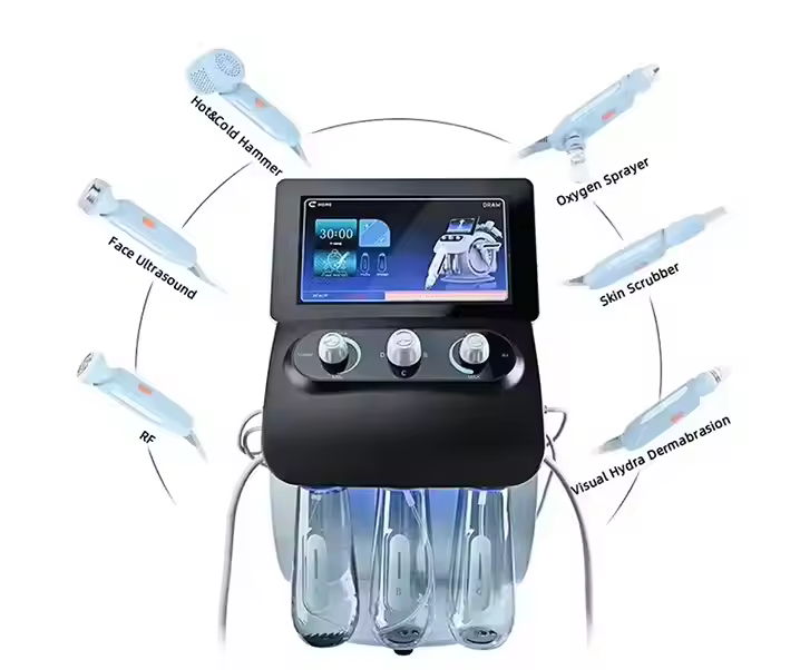 Portable Hot Selling 6 in 1 360 Visible Hydrogen Oxygen Water Facial Beauty Machine with Nano Water Oxygen Spray Pen Clear Skin