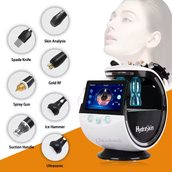 Black 7 in 1 Smart Ice Blue Hydra Oxygen Machine Water Jet Hydradermabrasion Skin Scrubber Blackhead Removal Clinic Salon Use