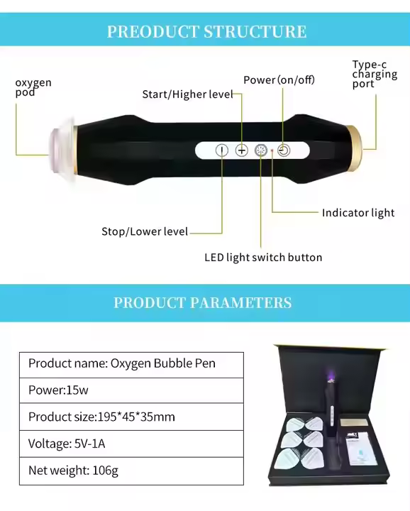 Mini Portable Rechargeable Facial Jet Pen Most Sells CO2 Bubble Oxygenation Pods Machine for Deep Skin Cleansing Glowing